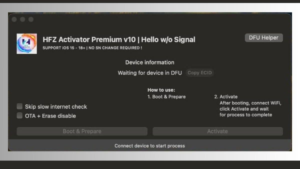 HFZ Activator Premium v10 – iCloud & MDM Bypass for iPhone & iPad (Wi‑Fi Only)